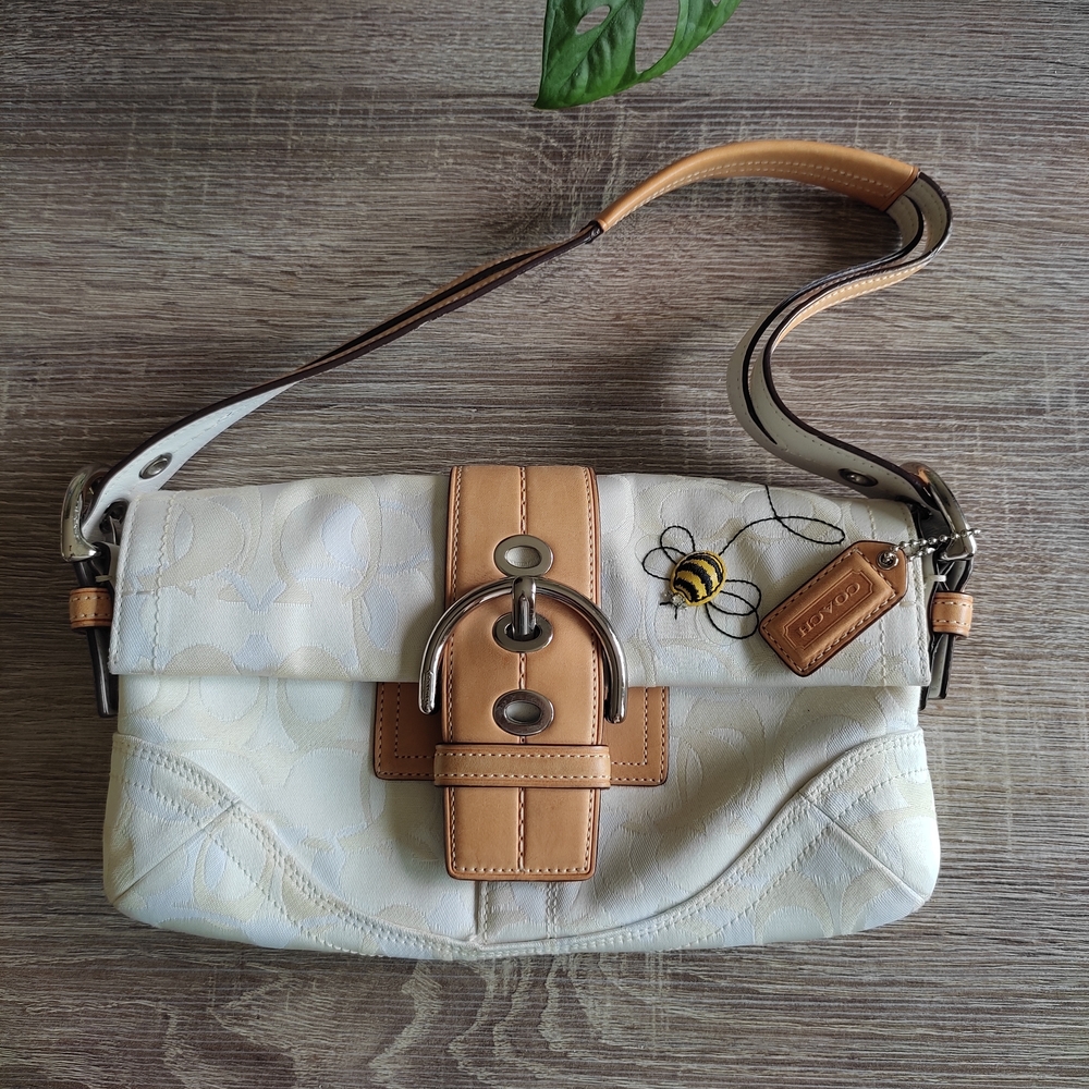 Coach White and Tan Relaxed Shoulder Bag